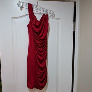 Dark Red one shoulder dress